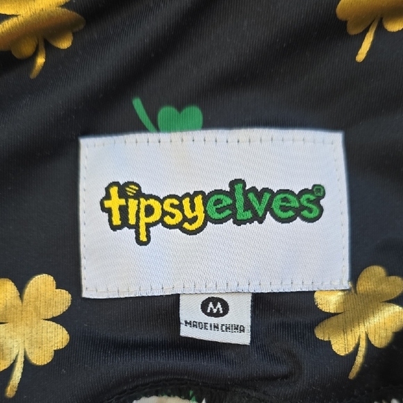Tipsy Elves Black Leggings with Green and Tan Pattern - Picture 5 of 7